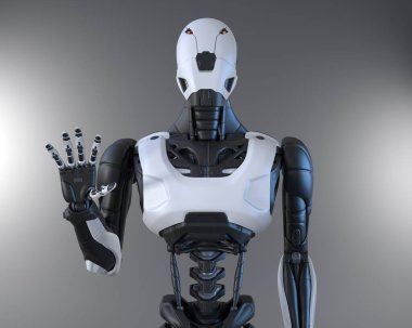 Robot eliyle hareket ediyor. 3B illüstrasyon