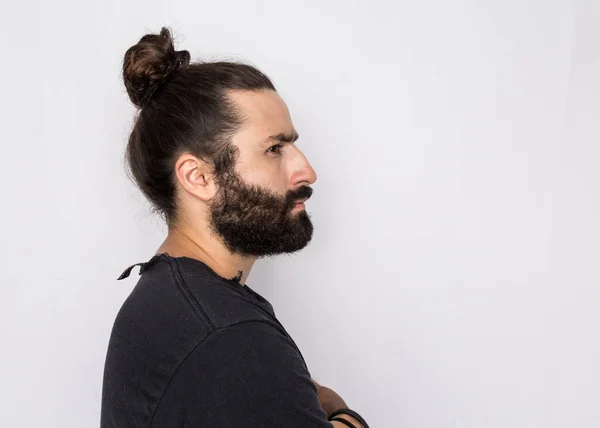 Portrait Profile Hipster Bearded Man Looking Away Thoughtful Expression Standing — 스톡 사진