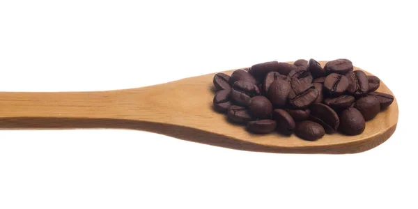 Auswahl Gerösteten Kaffeebohnen Samen Körner Über Holzlöffel Isolierter Weißer Hintergrund — Stockfoto