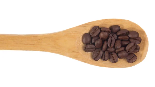 Auswahl Gerösteten Kaffeebohnen Samen Körner Über Einem Hölzernen Bambuslöffel Weißer — Stockfoto