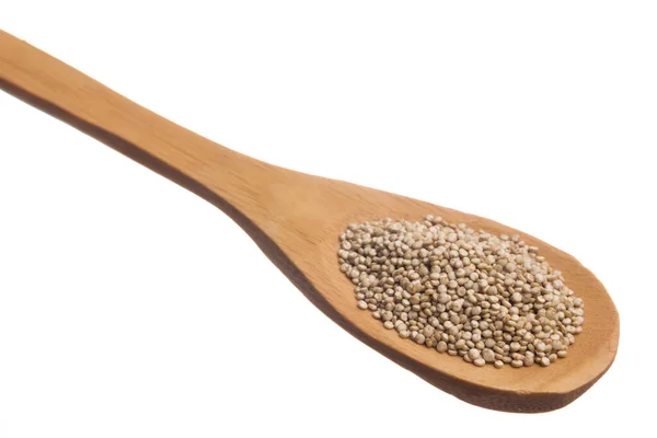 Chenopodium Quinoa Scientific Name Golden Quinoa Seed Grains Wooden Spoon — Stock Photo, Image