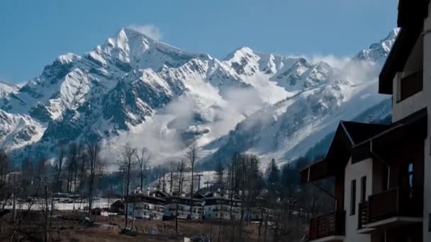 Зима Горах Кавказа Вид Олимпийской Деревни — стоковое видео