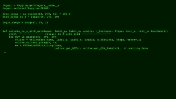 Hacking Kode Datastrøm Grøn Computerskærm Med Krypteret Hurtig Skrive Kodning – Stock-video