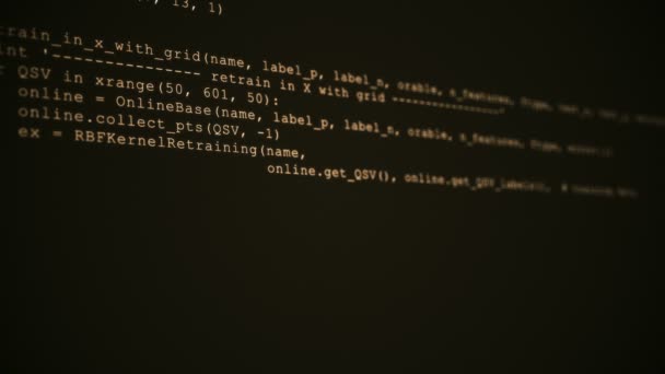 暗号化された高速タイピング符号化シンボルを備えたセピアコンピュータ画面上の3Dハッキングコードデータフローネットワークセキュリティプログラミングブロックチェーンと暗号コンセプトを使用したサイバー暗号化 — ストック動画