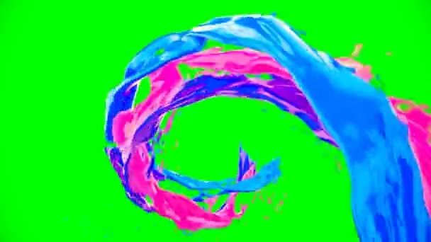 抽象的な明るいカラフルな液体渦の流れとスプラッシュスローモーション波水面を閉じる動きと空気の泡をクロマキーで隔離アルファチャンネルマット4K 3Dアニメーション — ストック動画