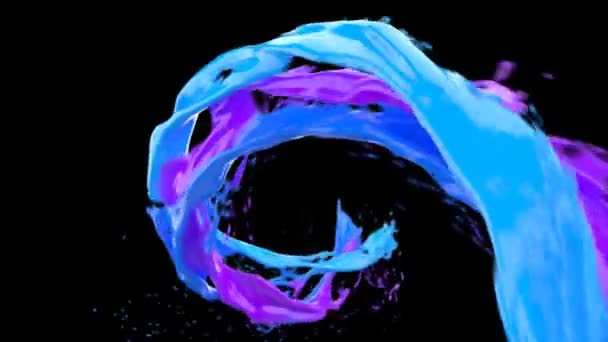 抽象的な明るいカラフルな液体渦の流れとスプラッシュスローモーション波水面を閉じる動きと空気の泡がダークブルーの背景に隔離されたアルファチャンネルマット4K 3Dアニメーション — ストック動画