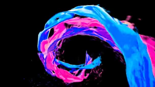抽象的な明るいカラフルな液体渦の流れとスプラッシュスローモーション波水面を閉じる動きと空気の泡がダークブルーの背景に隔離されたアルファチャンネルマット4K 3Dアニメーション — ストック動画