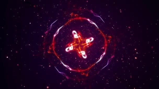 Abstrakt Lysande Partikel Blomma Animation Vibrerande Fyrverkerier Ljus Symmetriska Glödande — Stockvideo