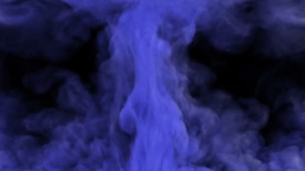 蓝色蔓延的彩色烟雾3D动画抽象油墨涡旋彩粉云擦拭过渡和覆盖效果孤立的油漆雾爆炸隔离在黑色阿尔法通道上 — 图库视频影像