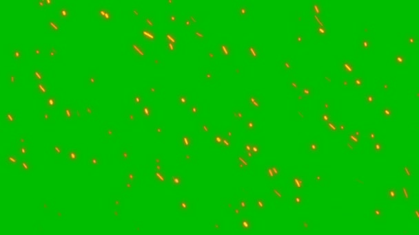 燃えるような赤熱火花は たき火の光と生命の大規模な火災シームレスループの背景から立ち上がりますキーのための緑の画面上の燃えるようなオレンジ輝く飛行粒子の3Dアニメーション — ストック動画