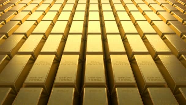 Cámara Mueve Sin Problemas Sobre Filas Barras Oro Fino — Vídeo de stock