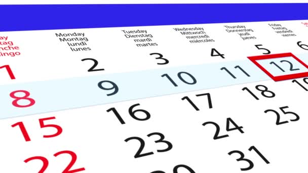 Schone Kalender Met Bewegende Datum Aanwijzer — Stockvideo