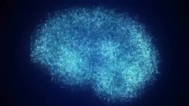 未来のサイバー空間ニューラルネットワークにおけるバイナリデータの粒子雲の中で形成され成長するデジタル人工知能脳ディープラーニング技術の概念3Dアニメーションアルファマットが含まれています — ストック動画