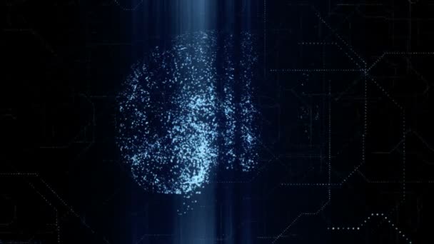 在面向未来的网络空间神经网络中 二进制数据扫描粒子中出现了数字人工智能明亮的蓝脑 — 图库视频影像