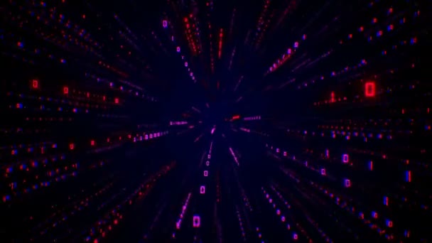 虚拟空间光速计算机网络连接概念技术中的数字未来主义数据隧道无缝循环二进制0和1个数字及Alpha信道连通3D动画 — 图库视频影像