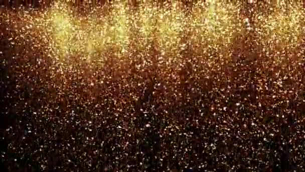 Ouro Glitter Chuva Sem Costura Loop Festivo Dourado Espalhados Partículas — Vídeo de Stock