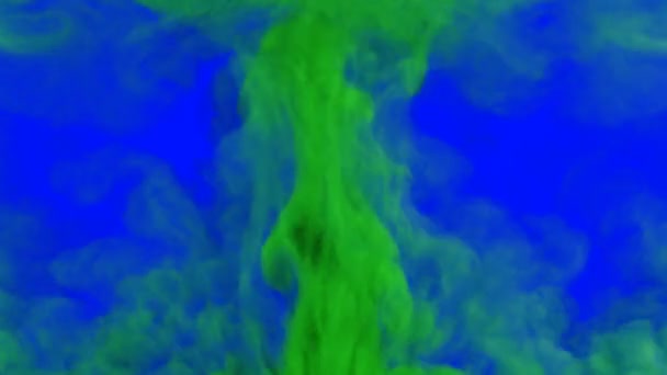 绿色扩散彩烟3D动画抽象油墨旋转彩粉云以消除过渡和覆盖效果隔离油漆雾爆炸隔离在着色键Alpha通道上 — 图库视频影像