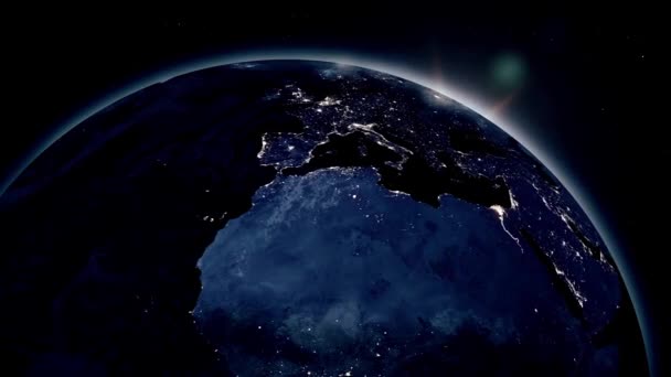 Високо Деталізований Реалістичний Епічний Схід Сонця Над Планетою Європа Нічний — стокове відео