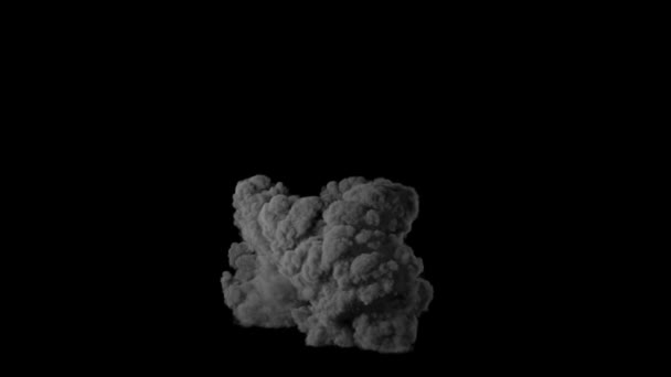 Realistische Vuurbal Explosie Met Enorme Rook Blast Animatie Geïsoleerd Zwarte — Stockvideo