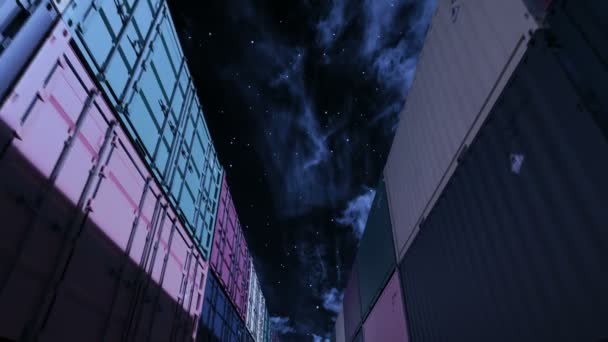 Container Sotto Cielo Mezzanotte Anello Senza Soluzione Continuità — Video Stock