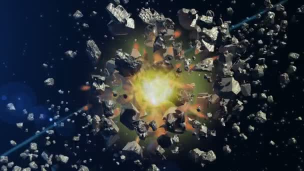 Due Asteroidi Che Scontrano Vengono Polverizzati Uno Sfondo Spaziale — Video Stock