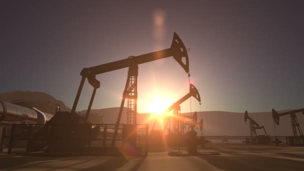 Alba Sul Giacimento Petrolifero Con Pompe Oleodotti — Video Stock