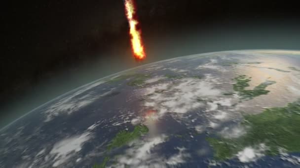Астероїд Падає Землю Вибухає Витісняє Хмару Масивній Ударній Хвилі — стокове відео