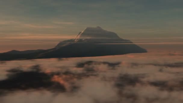 Voar Sobre Nuvens Pôr Sol Torno Pico Montanha Para Fundos — Vídeo de Stock