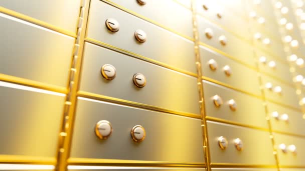 Golden Safe Deposit Boxes Bright Bank Vault Room — Stock Video