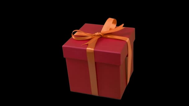 Boîte Cadeau Rouge Avec Ruban Jaune Piste Arc Droite Fond — Video