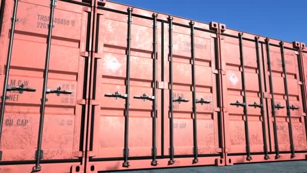 Row Red Cargo Shipping Containers — Stock Video