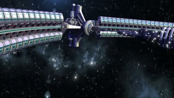 Инопланетный Космический Корабль Центральным Куполом Гравитационным Колесом Межзвездных Путешествиях Глубоком — стоковое видео