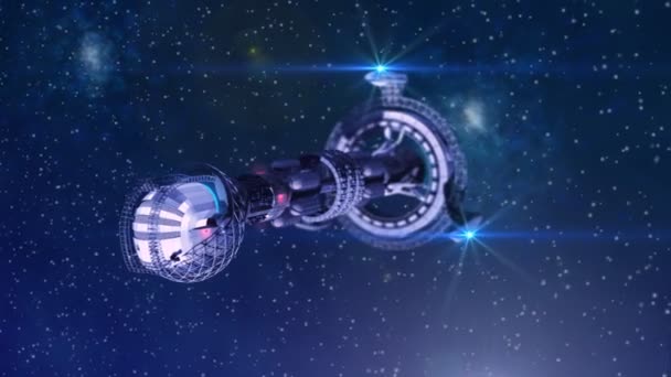 Модель Футуристического Космического Корабля Межзвездных Путешествиях Глубоком Космосе — стоковое видео