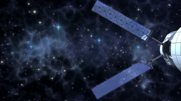 Bezzałogowy Statek Kosmiczny Podobny Satelity Lecącego Głębokim Tle Kosmosu — Wideo stockowe