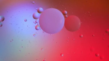 Sıvıdaki yağ kabarcıklarının üst görüntüsü. Yağ yüzeyi çok renkli arka plan. Renkli kabarcıklardan oluşan fantastik bir yapı. Suda yüzen yağ damlasının renkli sanatsal görüntüsü