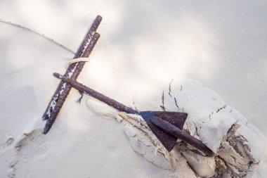 Kumda çapa ve beyaz ip..