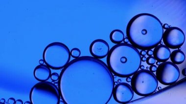 Petrol baloncuklarının üst görünümü. Yağ yüzeyi çok renkli arka plan. Renkli kabarcıklardan oluşan fantastik bir yapı. Suda yüzen yağ damlasının renkli sanatsal görüntüsü.
