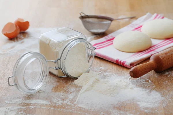 White Flour in a Glass Jar — Stock Photo, Image