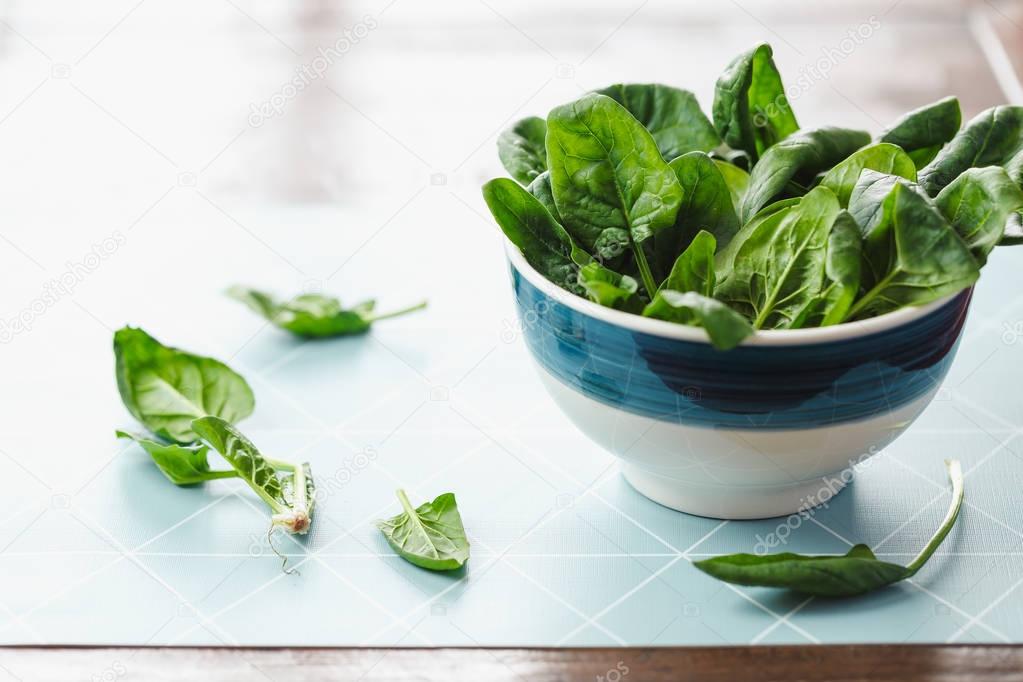 A bowl of fresh spinach leaves