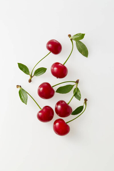 Sour cherries on white background