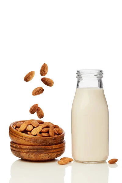 Almond Nuts Milk Isolated White Background — Stock Photo, Image