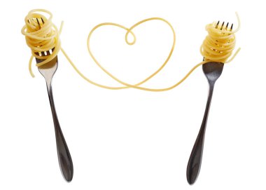Çatallı fırında makarna. Spagetti kalp şeklinde.. 