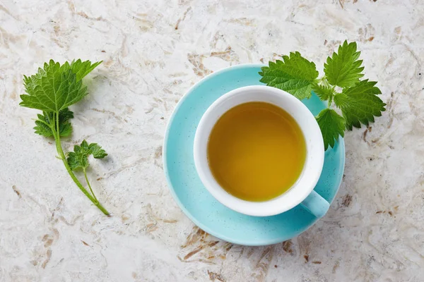 Taza Bálsamo Caliente Con Hojas Menta Verde — Foto de Stock