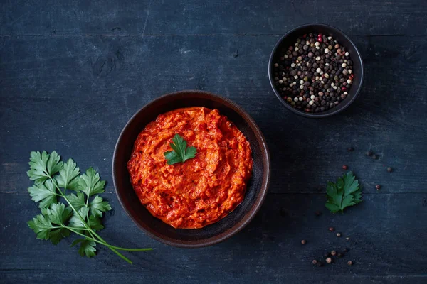 Ajvar Salsa Pimienta Picante Los Balcanes Tazón — Foto de Stock