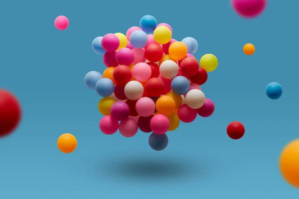 Multi Gekleurde Ballen Levitatie Lucht Blauwe Achtergrond — Stockfoto