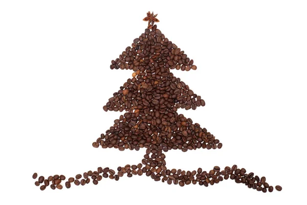 Coffee grains in shape of fir tree — Stock Photo, Image