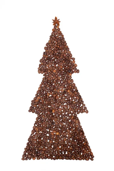Koffie korrels in de vorm van fir tree — Stockfoto