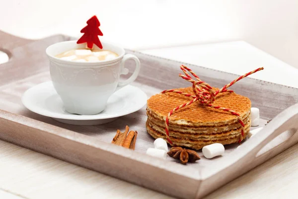 Christmas Breakfast on a tray — Stock Photo, Image