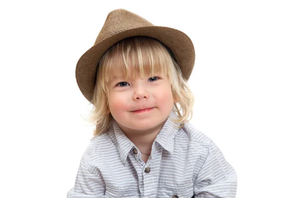 Little boy in straw hat — Stock Photo, Image