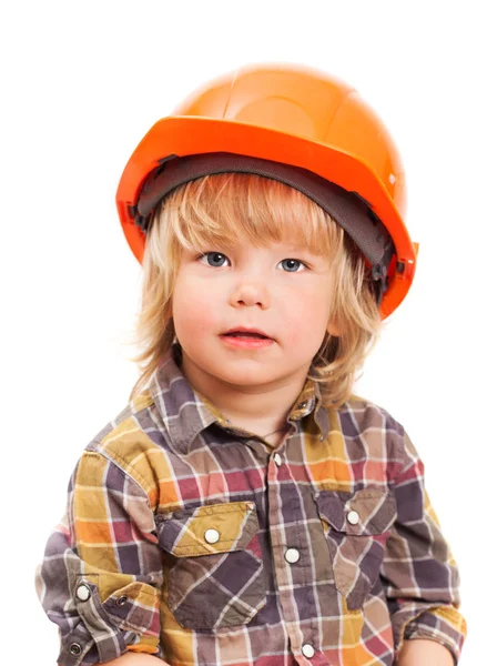 Toddler boy in orange helmet — Stock Photo, Image